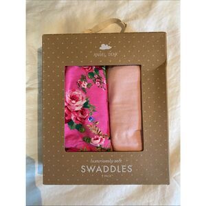 Angel Dear Hot Pink Floral & Blush Solid Swaddle Set